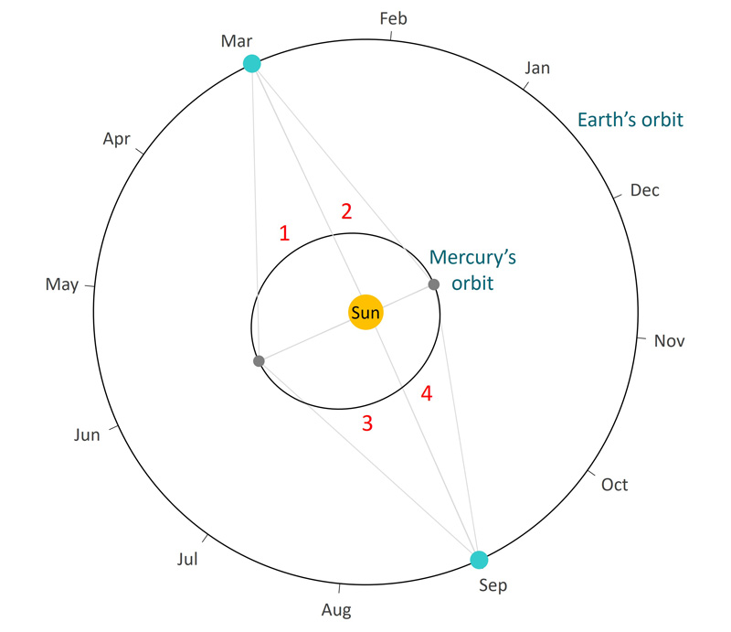Mercury's and Earth's orbits through the year.