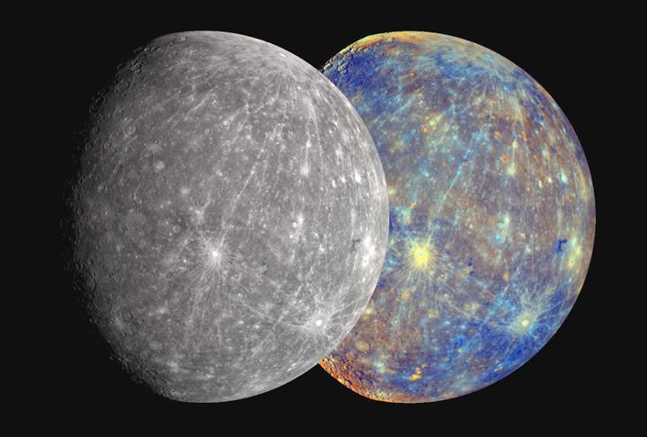 False colour image of Mercury enhances the chemical difference across the surface of mercury