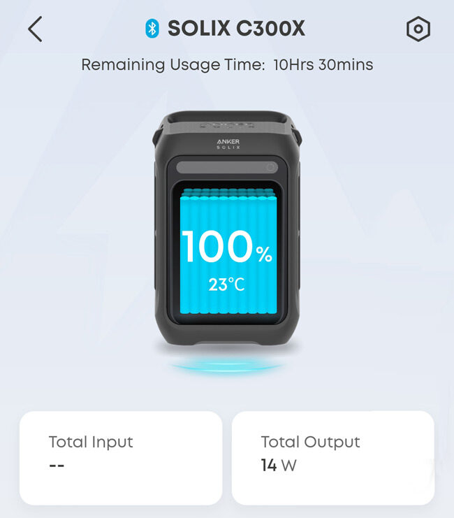 The Anker Solix app screen which displays real time power consumption information